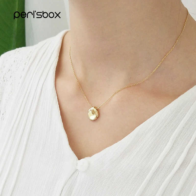 

Peri'sBox 925 Sterling Sliver Small Hammered Coin Necklaces for Women Gold Color Disc Pendant Necklace Minimalis Layered Chokers