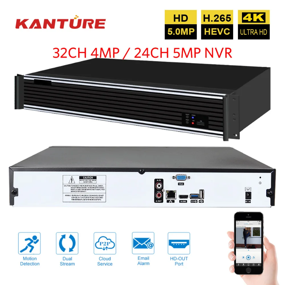Сетевой видеорегистратор KANTURE H.265 + 32 канала 4 МП 24 5 Мп 2592*1944 NVR система 4K выход SATA