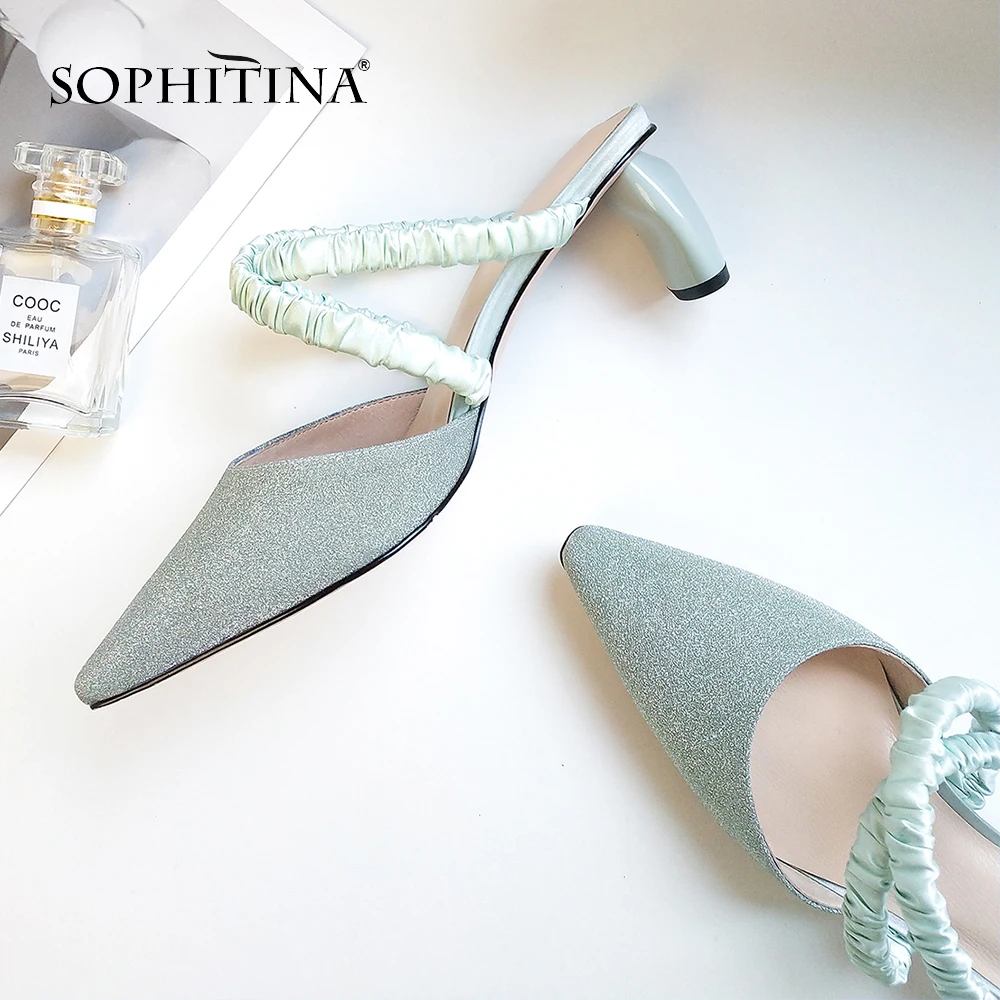 SOPHITINA/пикантные женские босоножки с острым носком классические блестящие