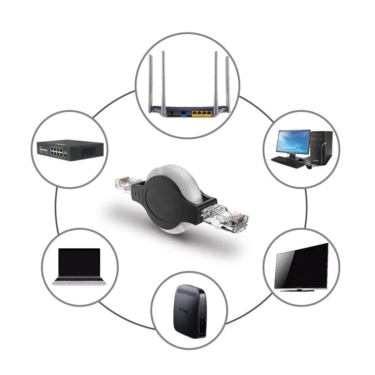 2 шт. портативный RJ45 Cat 5 5e Выдвижной Ethernet кабель LAN сетевой Соединительный 10/100