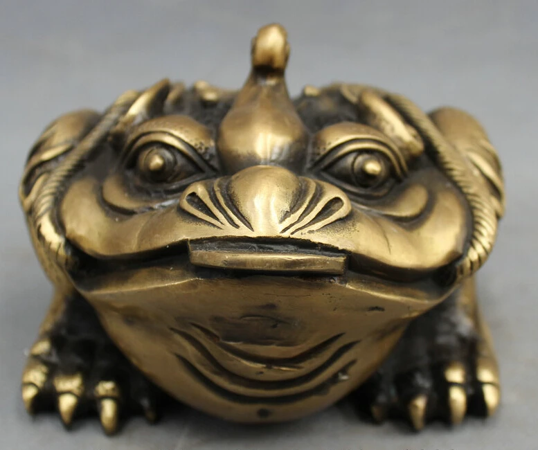 JP S62 Chinese Bronze FengShui Wealth Coin Jump Hoptoad Toad Statue Animals Figurine NB |