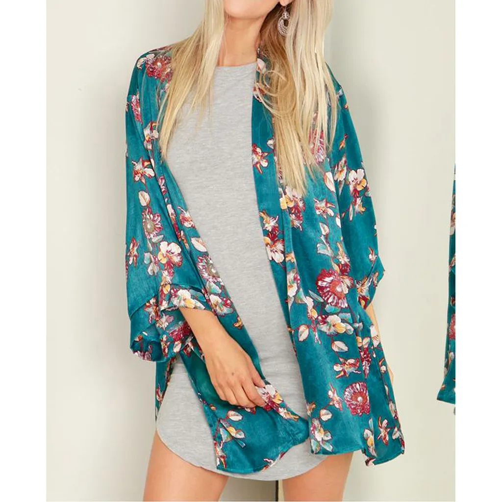 FREE OSTRICH Women Coat Floral Print Beach Blouse Batwing Half Sleeve Navy Summer Fashion Long 2019 New Arrivals | Женская одежда