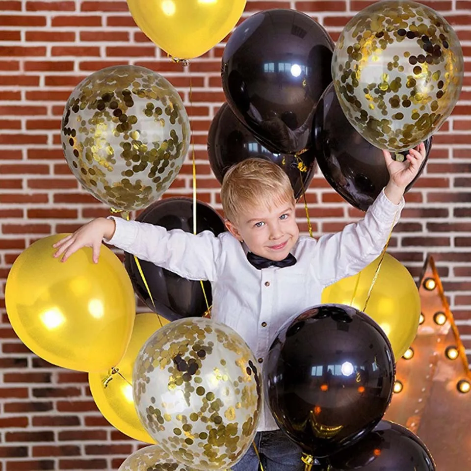Tronzo 15pcs Confetti Balloon Golden Black Latex Balloons For Wedding Birthday Party Decoration Kids Favors Baby Shower Supplies | Дом и сад