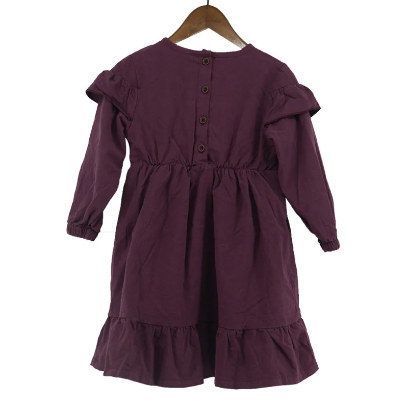 

2019 New Arrival Children Clothing Girls Ruffled Solid Color Ladies Dresses Long Sleeve Princess Dress Pleated Dress LZ339