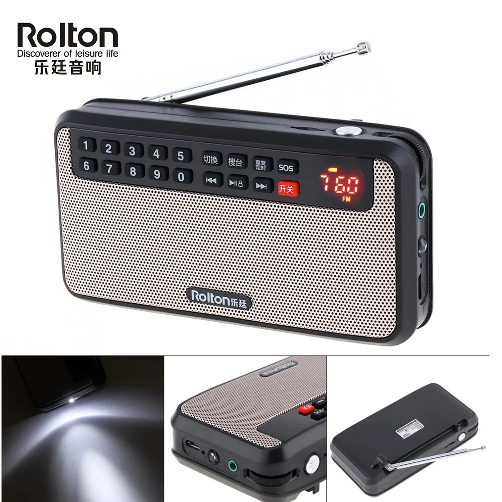 

Rolton Portable Digital FM Radio dab radios portatil am fm radyo TF Music Player Speaker with USB LCD Display Flashlight