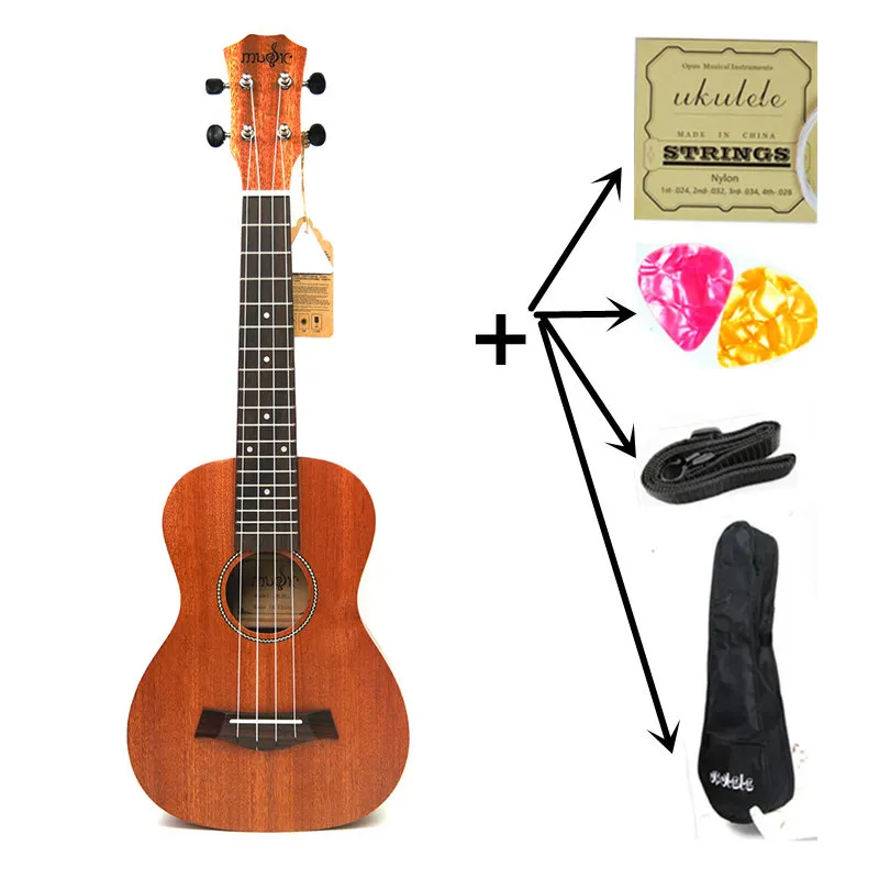 uku and bag and part 2" Гавайские гитары укулеле концертная мини-гитара Hawai корпус из красного дерева для рыбалки рисунок кости Электрический Ukelele с звукоснимателем EQ УКУ gitara - Цвет: uku and bag and part