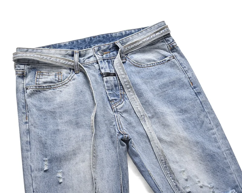 QoolXCWear высокие уличные джинсы мужские рваные потертые синие джинсы Ботильоны на молнии длинный пояс из денима джинсы мужские брюки
