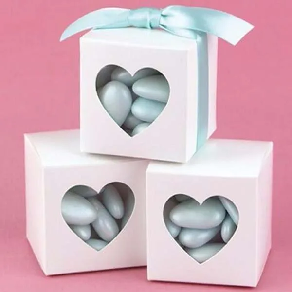 

New Arrivals-50Pcs/lot 2"x2"x2" Square Wedding Candy Boxes with Heart Window Birthday Gift Box Chocolate candy box