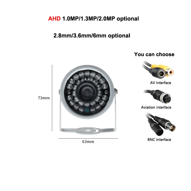 

DC12V AHD 1.3MP Mini 1/3 Camera IR Night Vision Indoor Waterproof for Car Truck School Bus Vans Mobile DVR Surveillance