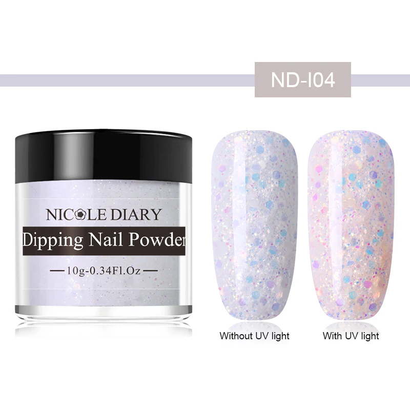 ND-I04 NICOLE DIARY 10 г блеск погружающийся порошок для ногтей пигмент пыль светильник чувствительные хлопья Блестки Дизайн ногтей украшения Советы - Цвет: ND-I04