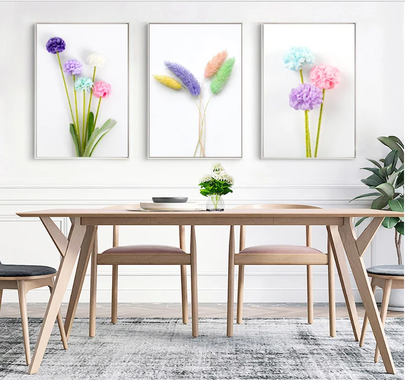 

3 PCS Fashion spray paintings painted on canvas garden flowers grass Scandinavian minimalist frameless painting