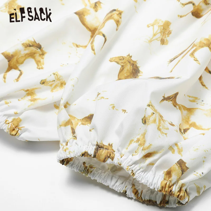 ELFSACK винтажные женские блузки с принтом лето 2019 белый Повседневный женский