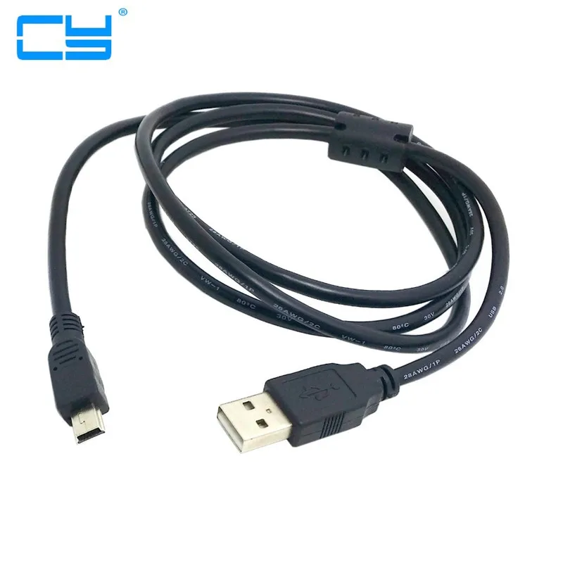 

1.5 M 5ft USB 2.0 macho para Mini B 5pin masculino Hard Disk Mobile phone Camera cabo com nucleo de Ferrite