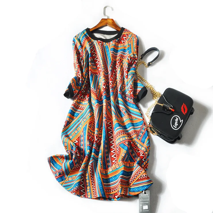 Национальный стиль цветной печати Длинные осень 2018 Платье из новой коллекции 5802 |