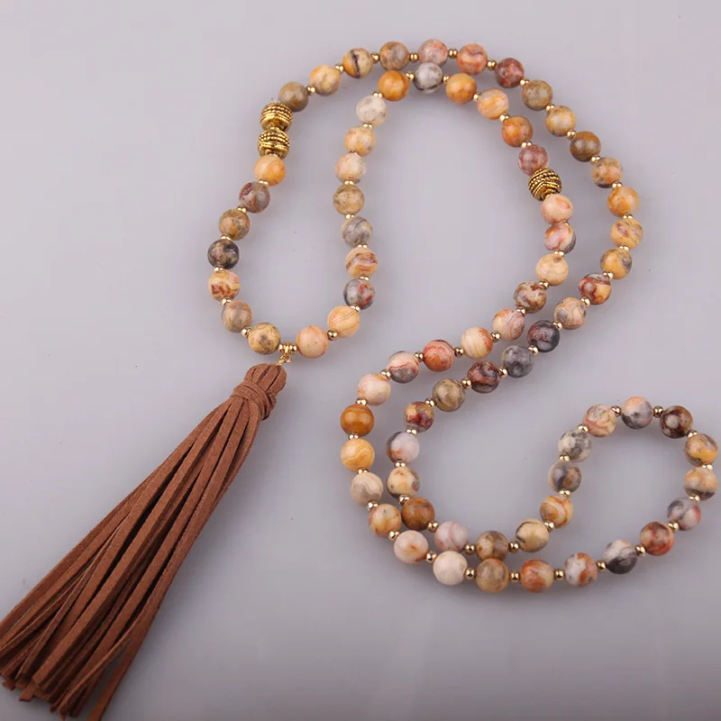 

MOODPC Fashion Bohemian Tribal Long Tassel Yoga Jewelry Crazylace Stone Necklace For Women Lariat Necklaces