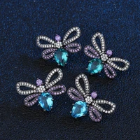 2021 new fashion design color unique zirconia earrings womens statement butterfly drop earrings