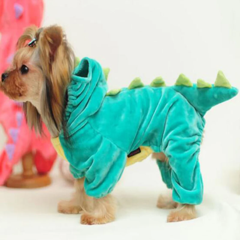 2016 зимний костюм динозавра для собаки одежда Хэллоуина зеленое теплое пальто