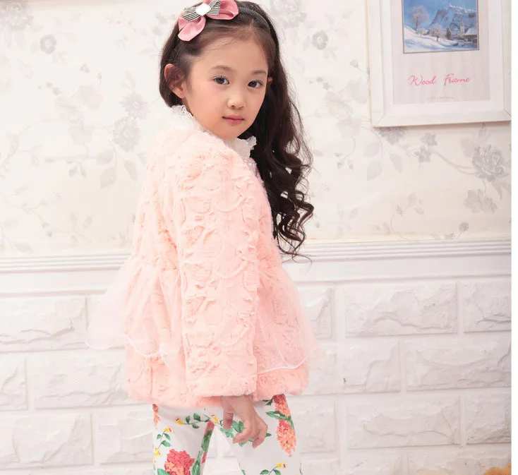 (90-120cm) 4pcs/lot Autumn Winter fur Coat Children Outerwear Kids bow-tie Jackets warm Clothing Wear | Мать и ребенок