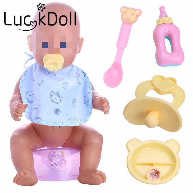 

LUCKDOLL 5pcs (milk Bottle+forks+nipple+Dinner Plate)Simulated Doll Tableware Four Sets Fit 43 CM Baby Doll Accessories,Gift