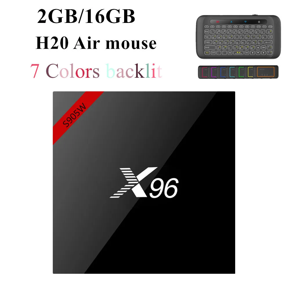 ТВ-приставка X96 X96w, WiFi, android 7,1, 2 ГБ, 16 ГБ, Amlogic, 1 ГБ, 8 ГБ, S905W, четырехъядерный ТВ-приставка, WiFi, медиаплеер, смарт-приставка x96mini - Цвет: 2 16GB H20 mouse