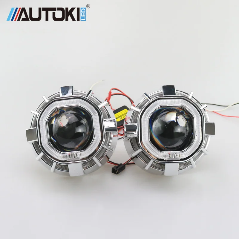 Autoki новый двойной Цвет светодиодный Ангельские глазки DRL с H1 мини Hi/низкая bi xenon