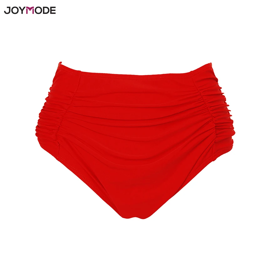 JOYMODE Для женщин бикини шорты со средней Высокая Талия Твердые Ruched Плавание костюм