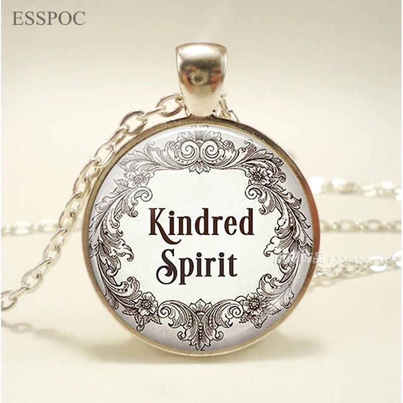 

" Kindred Spirit " Anne of Green Gables Friendship Jewelry Glass Pendant Necklace Handmade Silver Color Choker