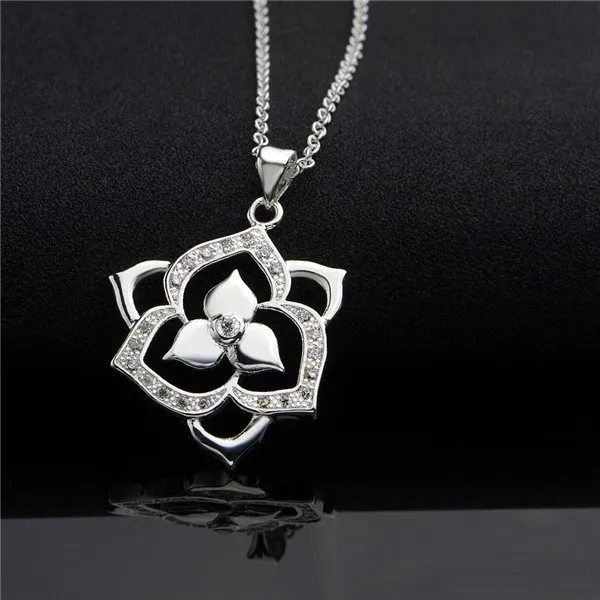 Горячая Мода Серебряный кулон в виде цветка включает себя и серьги Ювелирные