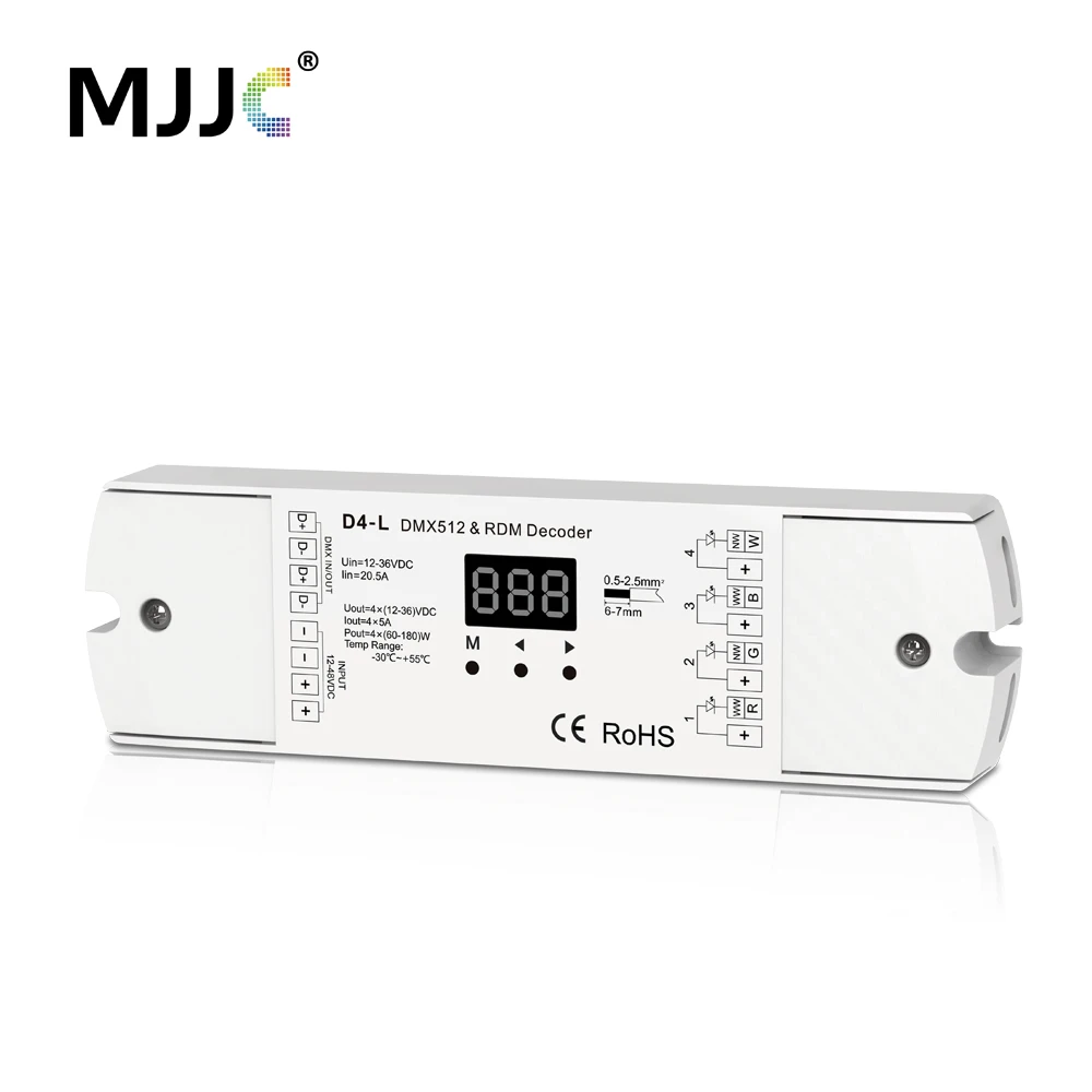 DMX512 декодер 4CH 5A PWM CV RDM DMX 512 12V 24V DC Одноцветный CT RGB RGBW контроллер светодиодной