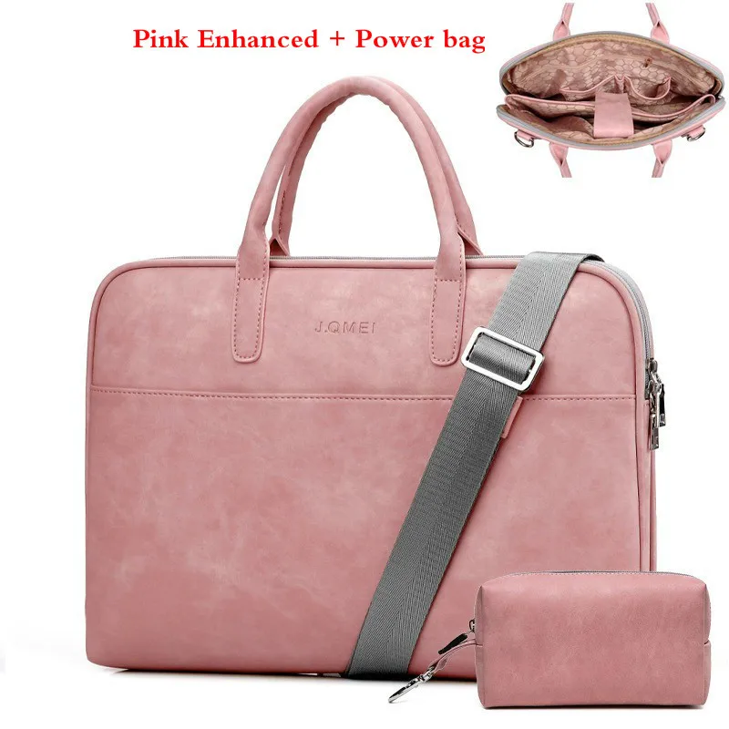 Pink Enhanced-W Модная женская кожаная сумка для ноутбука Toshiba samsung sony 15,6 13,3 14,1 дюймов, сумка для компьютера, женская сумка-мессенджер с силовой сумкой - Цвет: Pink Enhanced-W