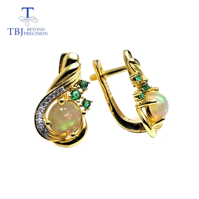 TBJ новая застежка серьги с натуральным эфиопским опалом круглые 6 мм 1.5ct
