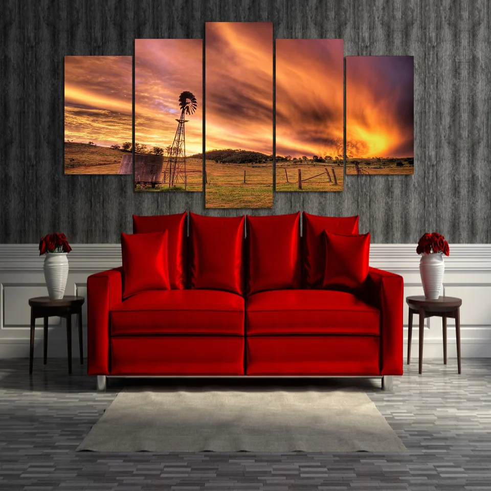 Wall Art Canvas Modern Poster Home Decoration 5 Panel Sunset Landscape Living Room HD Print Painting Pictures Modular Frame | Дом и сад