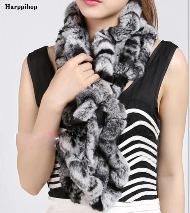 Новый стиль меховой шарф длинный вязаный из натурального меха кролика Рекс