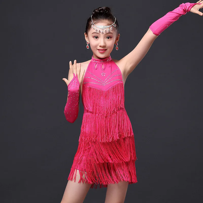 Children's Latin dance costumes girls Latin dance skirt performance show competition clothing new sequins tassel new lady performance latin dance clothes senior women tassel latin dance dress girls latin dance show latin dance dresses