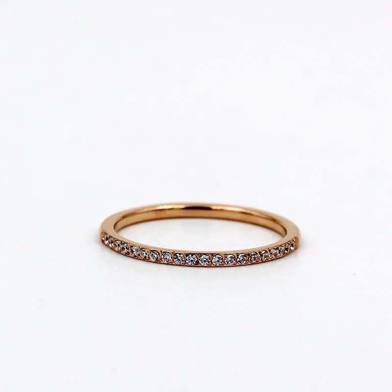 Женское кольцо из титановой стали с 20 фианитами и розовым золотом|women rings|gold women