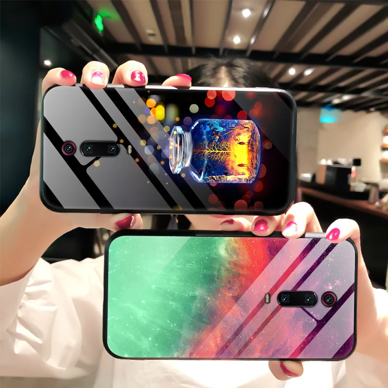 Чехол для Xiaomi Redmi K20 жесткий чехол с закаленным окрашенным стеклом задний бампер