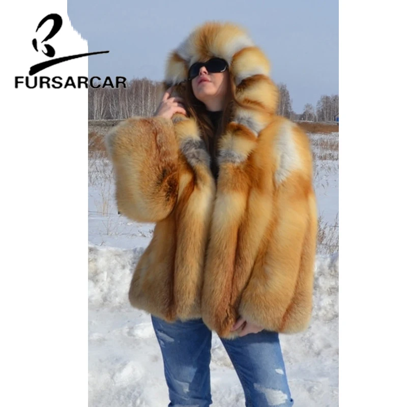 FURSARCAR 2020 модная новинка шуба из натурального Лисьего меха женская с меховым
