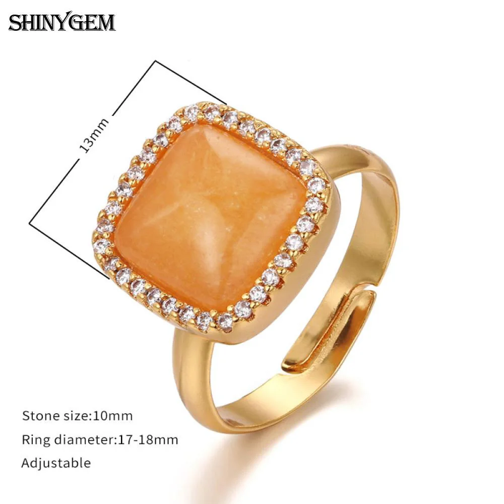 ShinyGem новые модные желтые нефриты кольца квадратный/сердце золотой натуральный камень кольца регулируемые натуральные нефриты Свадебные Кольца для женщин