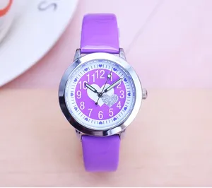 Кварцевые часы для детей с милыми животными, простой дизайн, милый циферблат с бабочкой для мальчиков и девочек, часы из кожи в подарок