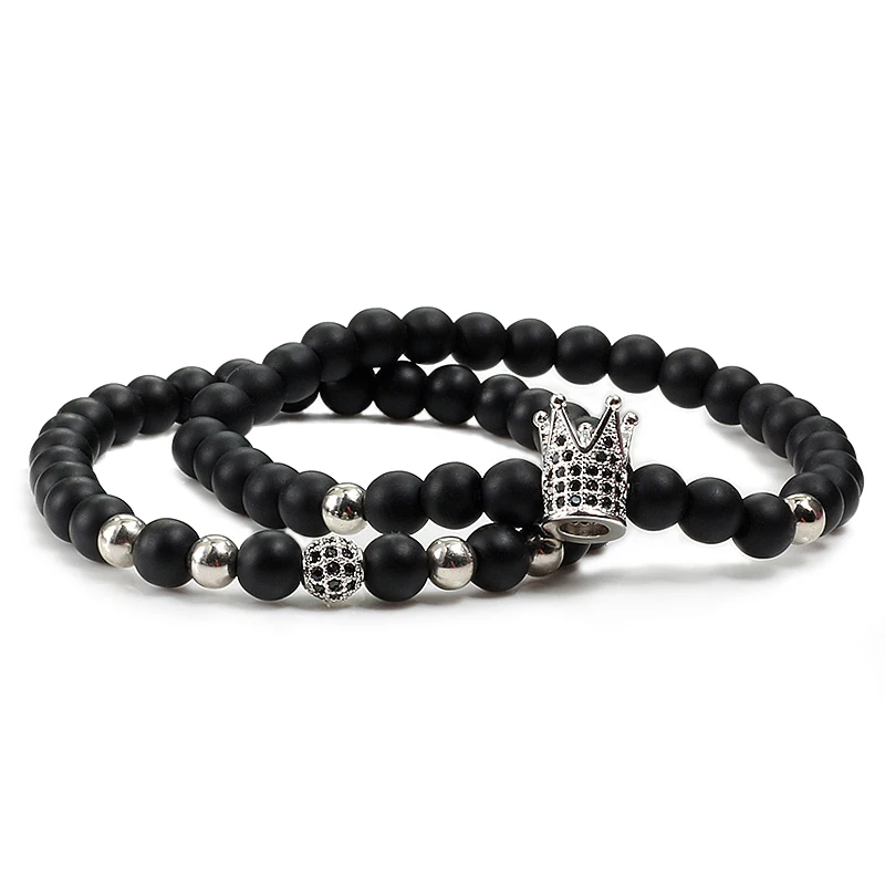 2 шт./компл. браслет из розового золота с фианитами пава короной и шариком для пары