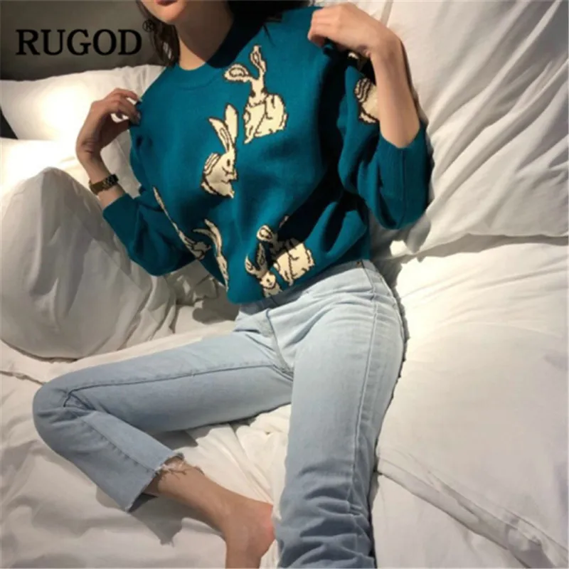 Женский свитер с длинным рукавом RUGOD Повседневный круглым вырезом и принтом