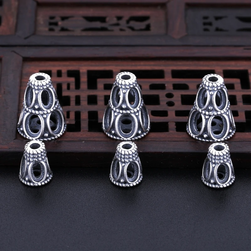 925 sterling silver Color retro accessories inlaid turquoise stupa empty support bracelets beads DIY accessories