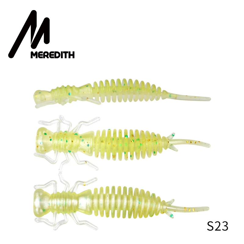 S23 MEREDITH 10 шт. приманки для ловли личинки 50 мм 0,9 г Мягкая Пластиковая наживка личинка пресноводные плавающие приманки мягкая силиконовая приманка червь для рыбалки - Цвет: S23