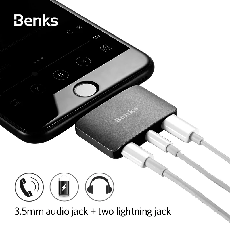 Benks 3 в 1 для iPhone аудио кабель адаптер 5 мм разъем наушников X 10 8 7 Plus зарядное