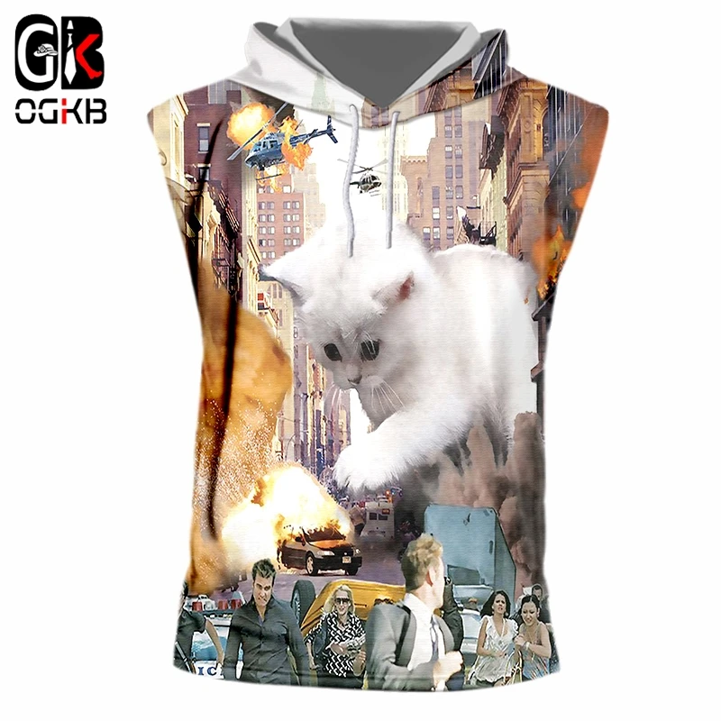 OGKB безрукавная майка с капюшоном Мужская модная футболка круглым вырезом