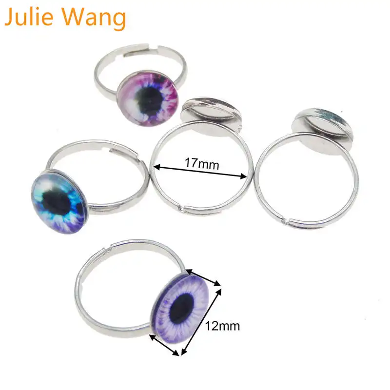 Julie Wang 5 шт. регулируемое кольцо стекло 12 мм дракон кошачий глаз кабошон женские