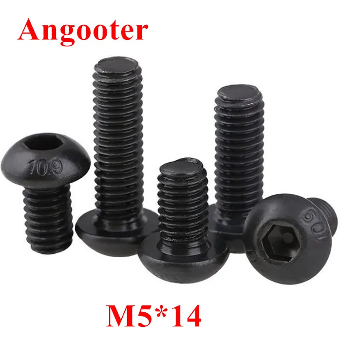 100 шт. M5 * 14 черная сталь 10 9 класс винты с круглой головкой M5x14mm ISO7380 Шестигранная