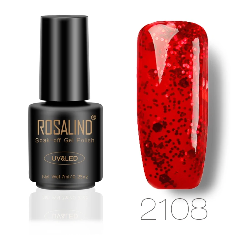 2108 ROSALIND гель 1S 7 мл, флакон, Черный Цвет замочить красный цвет бриллиантовый блеск с ультрафиолетовым свечением Гель-лак для ногтей необходимо верхнее базовое направление для дизайна ногтей - Цвет: 2108