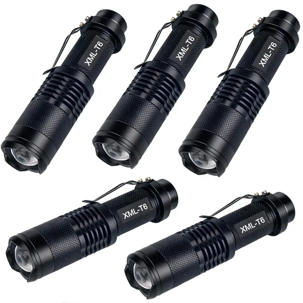 

Pack of 5, UniqueFire XML T6 Led 1200 lumens Mini Tactical hand flashlight portable adjustable zoom focus light torch