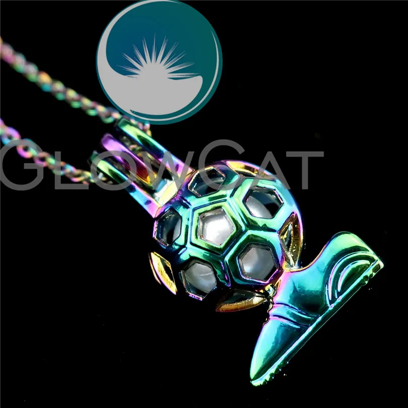 R-C637 Rainbow Colors Sports Football Shoe Beads Cage Pendant Essential Oil Diffuser Aromatherapy Pearl Cage Locket Necklace